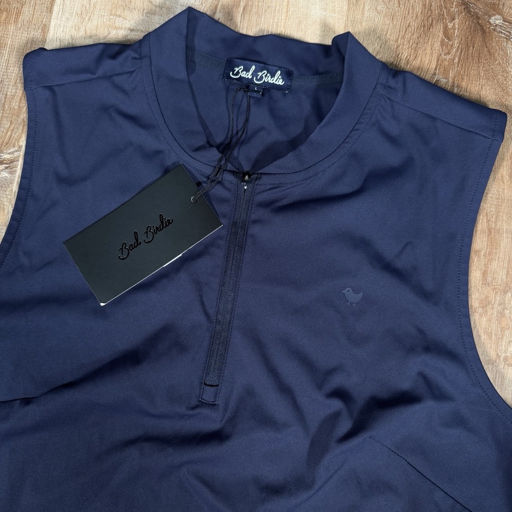 NEW Bad Birdie Blade Sleeveless 1/2 Zip Golf Polo Womens Large Navy $82